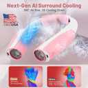 AI Portable Neck Fan with 6 Powerful Speeds, 8000mAh Battery Operated USB-C Rechargeable Fan, Hands-Free 360 Cooling Personal Fan Neck for Women Mother Office Concerts Travel Beach(Pink)