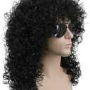 karlery 70s 80s Mens Long Curly Black Wig Afro Punk Rocker Halloween Party Costume Wig