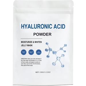 Hyaluronic Acid Powder, Hyaluronic Acid Powder for Skincare, Low Molecular Weight, Water Soluble Hydrating Ingredient for Moisture,Skin Hydration and Moisture Support(100g/3.52oz)