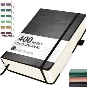 Hoci Poci Lined Journal Notebook, 400 Pages Thick Journal for Writing, A5 Hardcover Leather Notebook with 100Gsm College Ruled Paper for Women Men Work Note taking, 5.8" x 8.4", Black