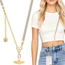 ROCONTRIP 2-in-1 Versatile Phone Lanyard,Crossbody Phone Chain& Detachable Wrist Strap Combo with Metal Tether Tab Adjustable iPhone Lanyard | Secure iPhone Strap Crossbody for Gym, Concerts & Travel (Khaki+gold)