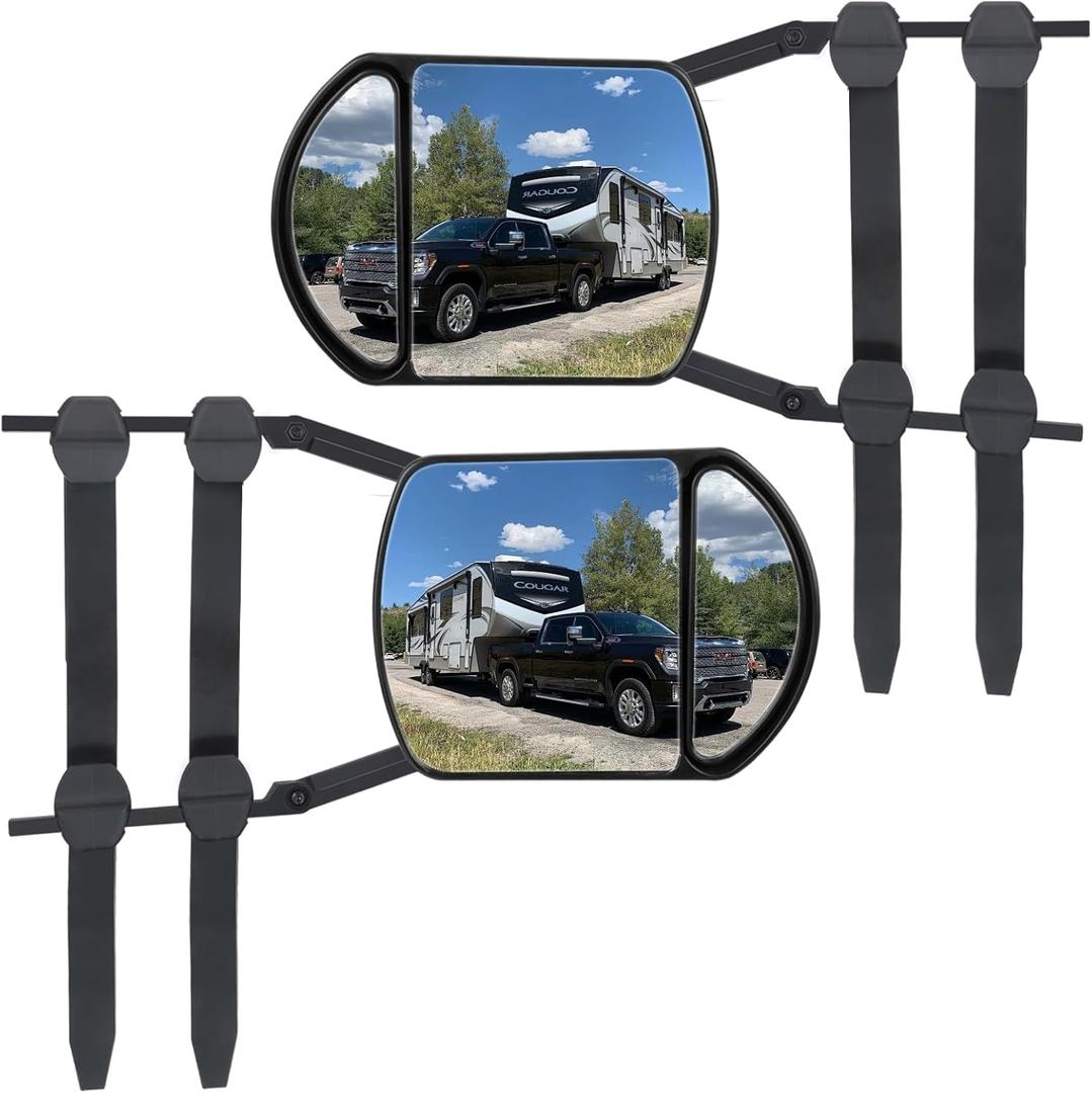 Towing Mirrors, Universal Mirror Extensions For Towing, 360 Degree Rotation Clip-on Dual View Tow Mirrors for Vehicle Car Truck Trailer RV SUV, 2pcs (Big Flat Mirror B)