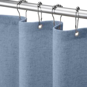 Linen Shower Curtain Flax Blue Grey, Fabric Boho Farmhouse Shower Curtains for Bathroom Cotton Natural Cloth Liner Set 72" W x 72" L