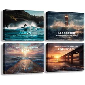 Inspirational Quotes Canvas Art, Motivational Decor Painting, Landscape - Suitable for Library, Office, Living Room - Tabletop/Hanging, 4-pack (29 x 38 cm) Framed