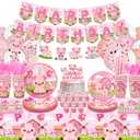 Pig Birthday Party Decorations - Pink Pig Party Supplies including Banner, Plate, Cake Topper, Cup, Napkin, Balloon, Tablecloth for Pig Party Decoration - Serves 20