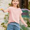2 x Haloumoning Girls Summer Cap Sleeve Shirts Kids Casual Cute Crewneck Tunic Tops Tees 5-14 Years (Pink)