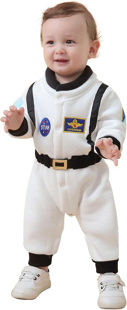 LXKIKMM Baby Toddler Boy Astronaut Costume Space Suit Cosplay Party Jumpsuit Halloween Rompers (18-24 Months, White)