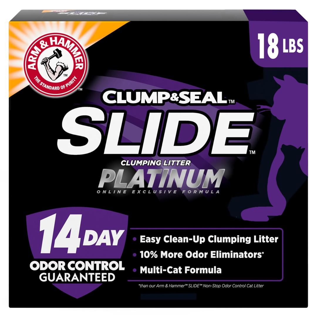 ARM & HAMMER Clump & Seal Slide Platinum Clumping Cat Litter – Multi-Cat Odor Control Formula, 18 lbs