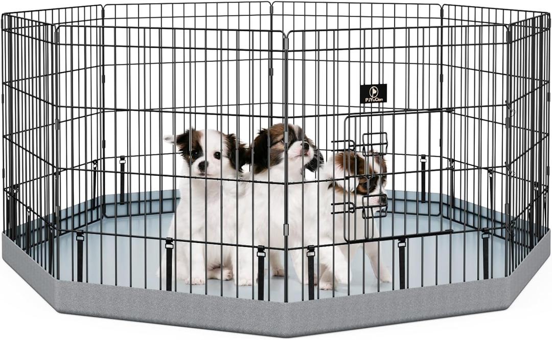 PJYuCien Dog Playpen, 8 Panels 24H Dog Pens Indoor with Bottom Pad, Metal Foldable Pet Puppy Exercise Fence Crate Kennel, Better for Small Animals,Grey (24"H)