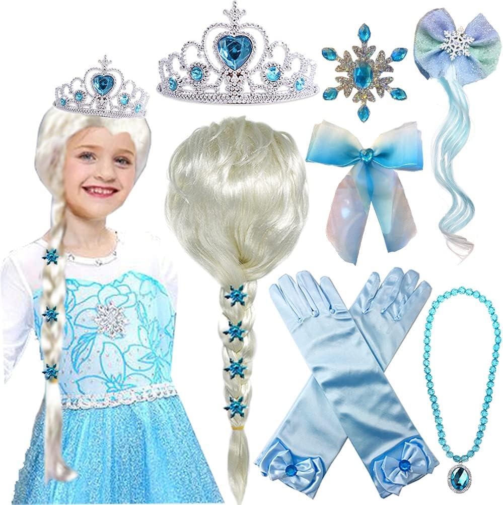 Princess Wig Braid with Tiara Necklace Gloves Princess Dress Up Costume Cosplay Accessories for Kids Girls