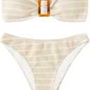 GORGLITTER Women's Strapless Bandeau Swimsuit High Waisted Thong Textured Bikini Set Bathing Suit  Small
