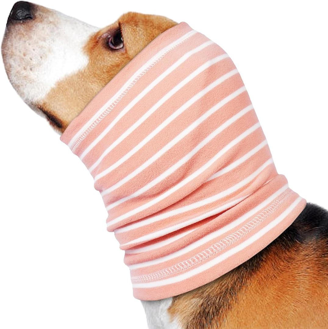 Nanaki Calming Hoodie Dog Grooming Ear Cover Anxiety Relief-No Shake Dog Ear Wrap Hematoma, Striped Head Wrap Snoods for Noise Protection, Bath, Fireworks, Thunderstorm, Blow Drying, Warm-Keeping (L(Head Girth:13.8in-22.4in))