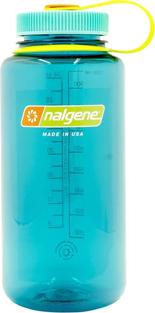 Nalgene Sustain Tritan BPA-Free Water Bottle Made with Material Derived from 50% Plastic Waste (using ISCC certified mass balance), 32 OZ, Wide Mouth, Cerulean