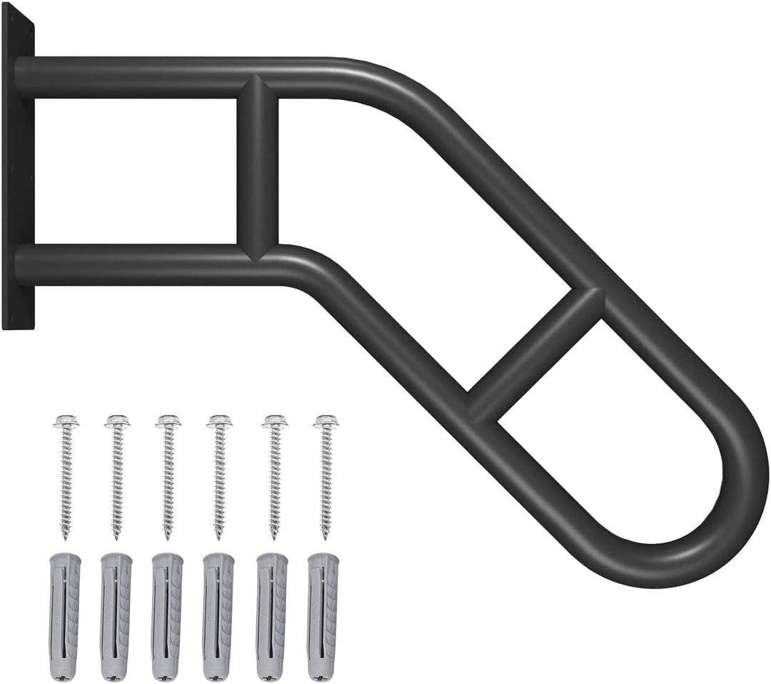 Wall Mount Hand Rails for Outdoor or Indoor Steps Stair Railing Metal Heavy Duty Non-Slip 1-3 Step Safe Bars U-Shape Safety Handle Powder Coated Grab Porch Courtyard Doorways Black 23in