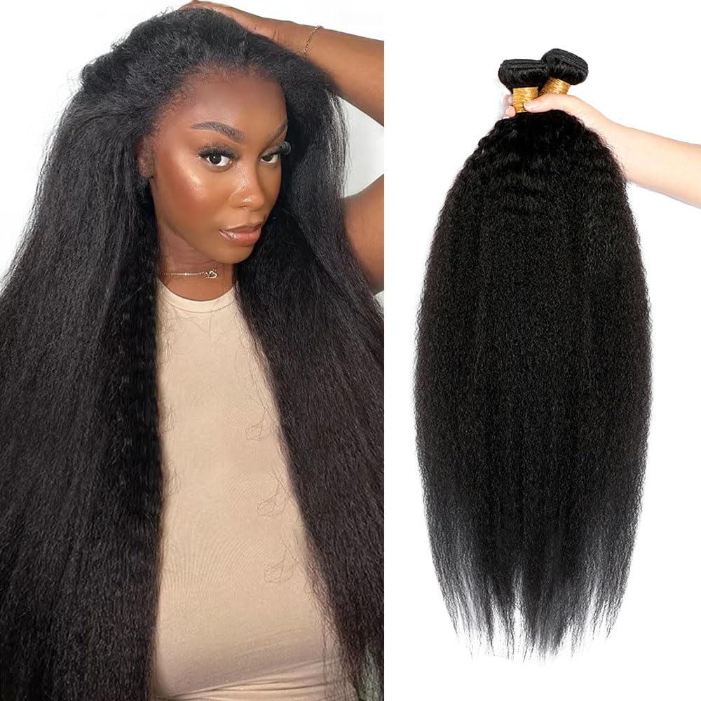 Natural Black Kinky Straight Bundles Human Hair Yaki Bundles Grade 8A Brazilian Virgin Hair 3 Bundles 14 14 14 Inch Yaki Straight Human Hair Bundles Color 1B Yaki Straight Bundles 300g