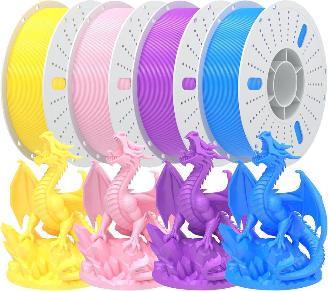 PINBALL PETG 3D Printer Filament 1.75mm High Precision Durable Strong Filament Mith Better Flow Dimensional Accuracy +/- 0.02mm Suitable for Most FDM 3D Printers 4 Kilograms Yellow, Blue,Pink, Purple