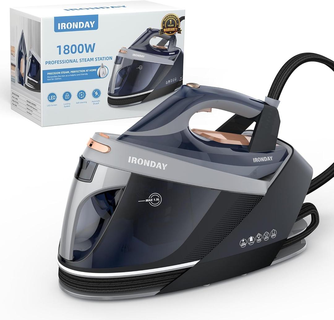 1800W Steam Station for Clothes with LED Screen, Self-clean, Anti-drip, 50.72oz Removable Water Tank
