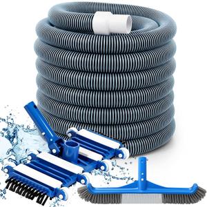Pool Vacuum Kit Swimming Pool Vacuum Head with 1-1/2" x 30 ft Hoses Flexible Head with Wheels and 14 '' Cleaning Brush for Inground Swimming Supplies (with Bristles)