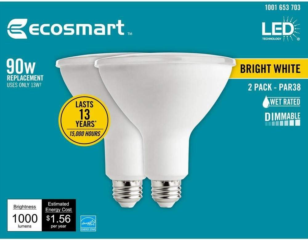 Ecosmart 90-Watt Equivalent PAR38 Dimmable Energy Star Flood LED Light Bulb Bright White (2-Pack)