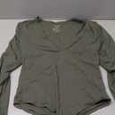 REORIA Women's Basic Sexy V Neck Double Lined Long Sleeve Slimming Going Out Thong Bodysuits Tops, Grey Green, XL