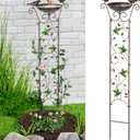 LEWIS&WAYNE Garden Trellis Bird Bath Outdoor, 40 Inch Antique Iron Garden Plant Trellis Decorative with Hummingbirds and Detachable Drinking Basin Bowl, Free Standing BirdBath Birdfeeder Station