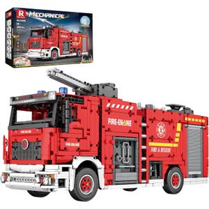 Reobrix Fire Truck Building Set for Adults, Big Rescure Fire Vehicle with Water Spray Device, APP and Remote Control Firetruck Bricks 22008, Fire Engine Building Kit for Men, Ideal Gifts for Kids 14+, Large
