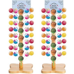 AVLA 2 Pack Wood Cake Pop Stand, 48 Holes Wooden Lollipop Holder, Decorative Candy Table Display Dessert Stand for Wedding, Birthday, Parties, Anniversaries, Sturdy and Easy to Assemble