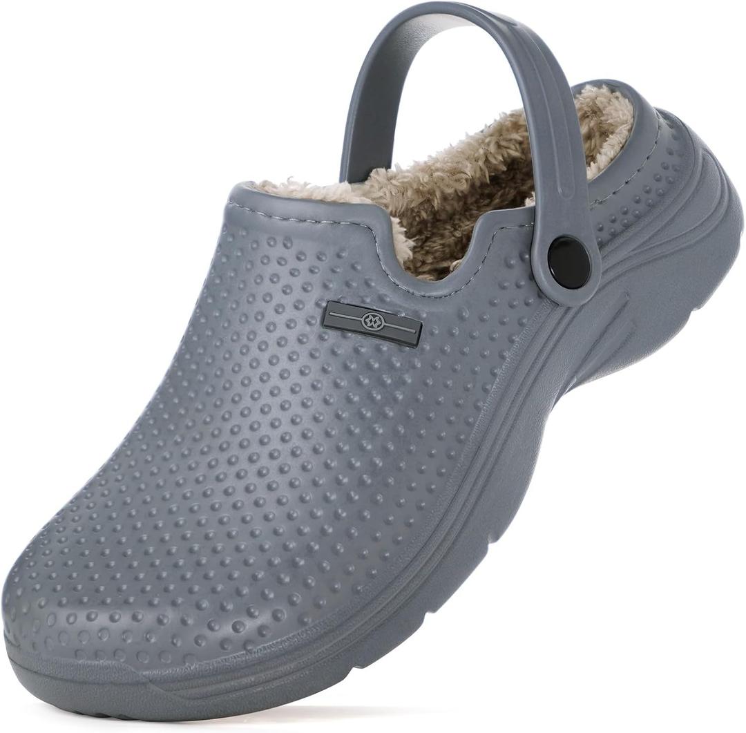 Waterproof Slippers for Men Women Comfy Winter Garden Clogs Warm and Fuzzy Slippers Slip On Home House Shoes Indoor Outdoor Deep Grey,12 Women/10.5 Men,Label Size 44
