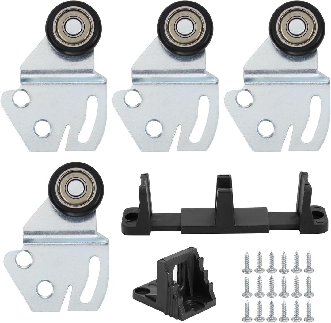 Sliding Closet Door Roller Kit  Top Hung Door Replacement Hardware with 1-Inch Convex Ball Bearing Wheels, Stamped Steel, 1/4" & 1/2" Offset Brackets1Set