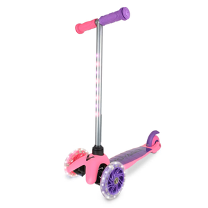 Voyager 3 Wheel Kick Scooter with Light Up Wheels and Tbar - Pink/Purple