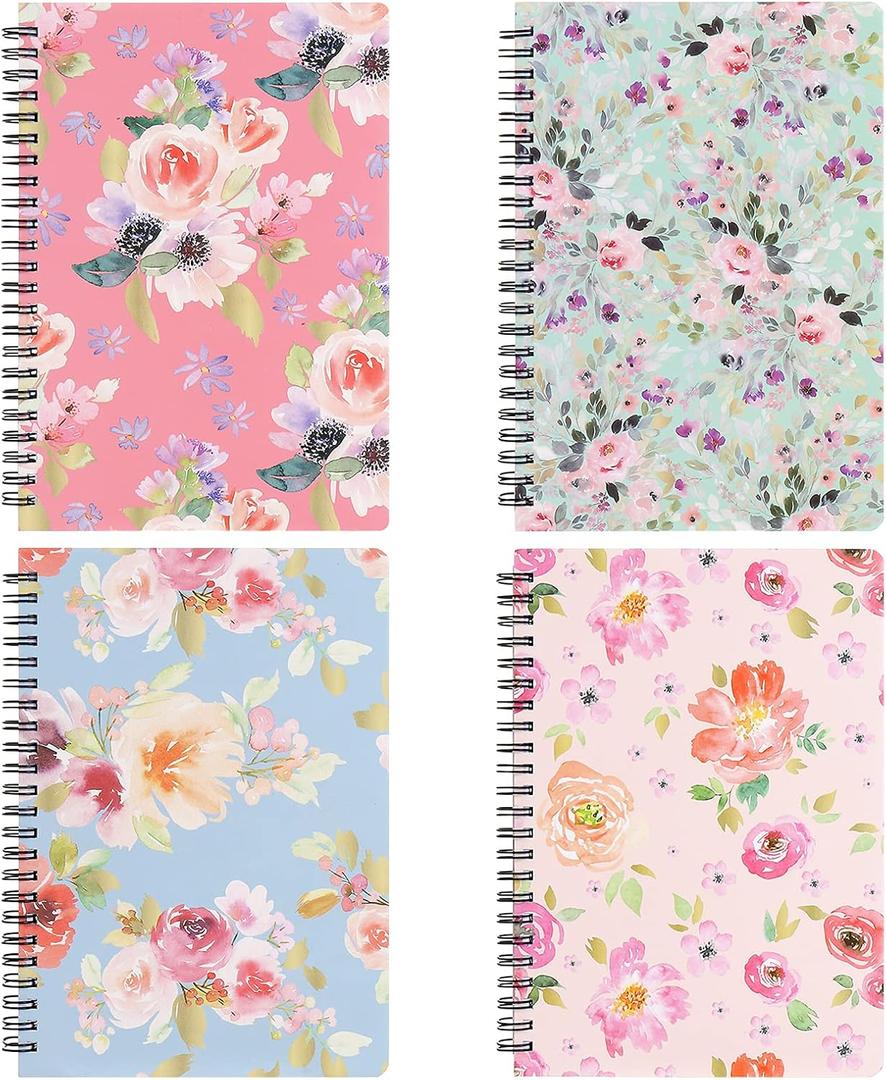 Spiral Notebook 57 Inch, 4 Pack Small Writing Journals College Ruled Hardcover Floral Notebook for School Supplies Studio Girls Women, Inner Pocket, 80 Sheets/160 Pages, B6 Size