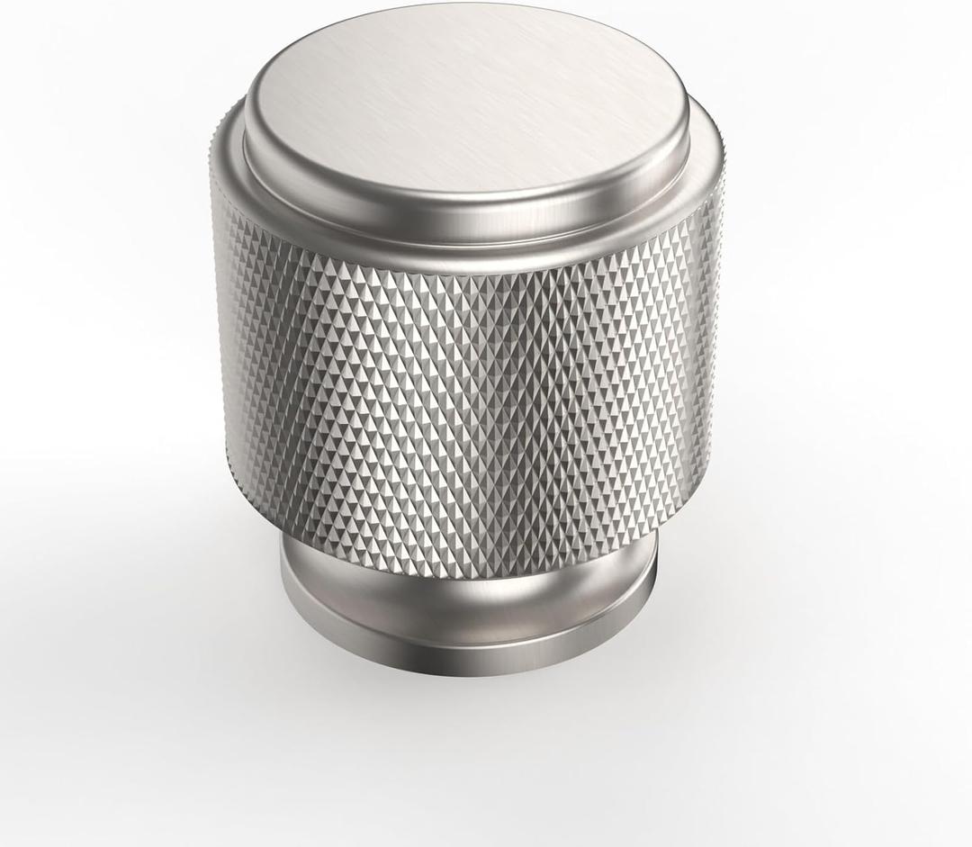 Asidrama 10 Pack Brushed Satin Nickel Kitchen Cabinet Knobs - Knurled Dresser Drawer Cabinet Hardware Zinc Knobs for Dresser Drawers (Single Hole Knob)