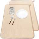 2 Pcs XXL Dish Drying Mats,Absorbent Microfiber Drainer Mat,Large Size 2417" Pads for Kitchen Counter,Coffee,Rack,Under Sink(Beige)