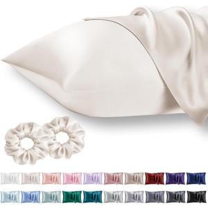 Standard Satin Pillowcase for Hair 2pc,Similar to Silk Pillow Cases,Easier Care Than Silk Pillowcase, Gifts for Women Men,Beige,20x26 & Envelope Closure and 2 Satin Scrunchies