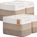 Storage Baskets for Organizing, 4 Pack Baskets for Shelves, Decorative Storage Bins for Shelves, Cotton Rope Storage Basket with Handles, Woven Basket for Storage, 13''Lx8.7''Wx7.9''H, Gradient Brown