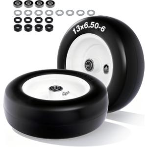 13x6.50-6 Flat Free Lawn Mower Tires and Wheel with 3/4" bearing bore Flat-Free, with 5/8 Bearings & Spacers, Fits Riding Mower, Zero Turn, Garden Tractor, 500 lbs Capacity, 2-Pack