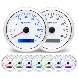 MH Tachometer 3-3/8" 85mm 8000RPM Tach Boat RPM Gauge 7 Color Waterproof for AUTO Car Truck MarineWhite
