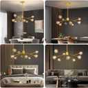 9-Light Sputnik Chandeliers, Gold Dining Room Light Fixture Over Table, Modern Crystal Chandelier, Brass Farmhouse Ceiling Light Fixture Hanging for Kitchen Island Living Room Bedroom Hallway