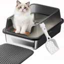 Stainless Steel Cat Litter Box with High Sides, Metal Litter Box Odor Resistant, Open Top Litter Pan with Litter Mat & Scoop, Easy Clean Non-Absorbent, Anti-Urine Leakage