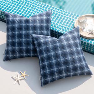 MIULEE Pack of 2 Outdoor Pillow Covers 18x18 Waterproof Decorative Farmhouse Water Resistant Navy Blue Cushion Covers for Patio Garden Couch Chair Tent Balcony