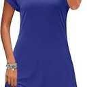 PLOKNRD Women's Summer Dress Swing Casual Summer Beach Basic Dresses Vacation, Royal Blue L