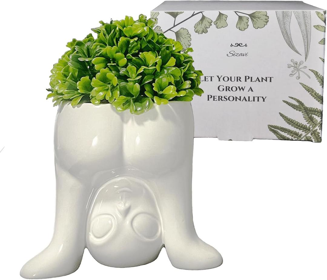 Creative Fake Plants Artificial Succulents in Ceramic Extra-Terrestrial Shaped Pots Funny Artificial Plants Cute Faux Succulents for Home Bathroom Office Desk Decor Perfect Humorous Gift Idea (White)