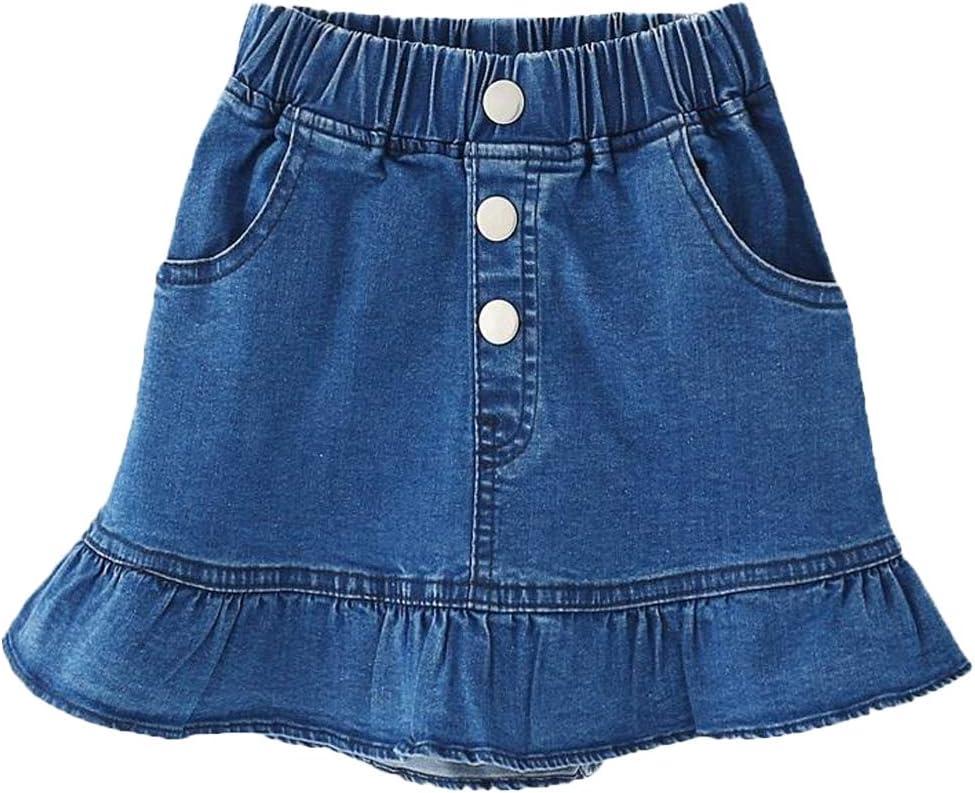 Girls Denim Lace Skirt Casual Mini Stretch Waist Flared Pleated Ruffle Short Jean Tutu Skirts for Kids (9-10 Years, Blue)