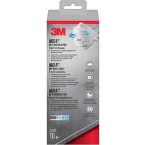 3M Aura Particulate Respirator 9205+ N95, Lightweight, Three Panel Designed Respirator Helps Provide Comfortable And Convenient Respiratory Protection, 10-Pack