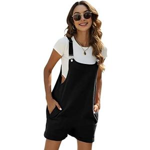 Yeokou Women's Cotton Linen Short Overalls Casual Summer Bib Shortalls with Pockets, L