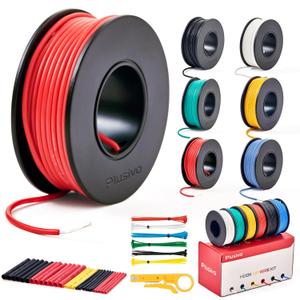 22 AWG Stranded Wire Kit  Silicone Coated Copper Wires 22 Gauge Pre-Tinned 23ft/7m Each Spool, 6 Colors (Black, Red, Yellow, Green, Blue, White), Electrical Jumper Wire Hook Up Wire Kit from Plusivo