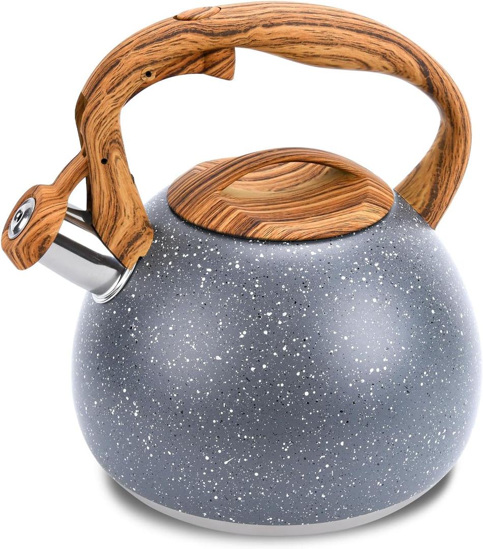 Tea Pot, 3.2 Qt Whistling Tea Kettle, Tea Pot for Stove with Heat resistant/One-button Switch Handle, for Tea, Coffee, Milk, Suitable All Heat Source(Gray)