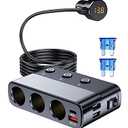 LIHAN 7-1 Cigarette Lighter Splitter,12V/24V Car Charger Adapter with 3 Socket Expander,PD30W Type-C,QC3.0 & Dual USB Ports,Independent Switches,Voltage Display,3.3FT Extension Cord fit Truck RV SUV