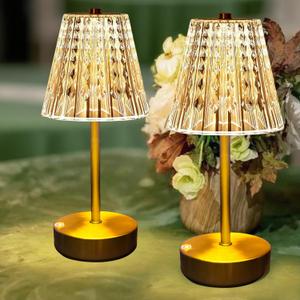 Set of 2 Rechargeable Table Lamps-Small Size Battery Powered Lamps-Cordless Desk Lamp for Restaurant Dinner Bathroom Kitchen Countertop Tabletop Ambient Lighting-Brushed Brass Gold Wireless Lamps