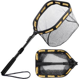 PLUSINNO Floating Fishing Net for Steelhead, Salmon, Fly, Kayak, Catfish, Bass, Trout Fishing, Rubber Coated Foldable Landing Net with Fixed or Telescoping Pole Handle, Fishing Gear and Gifts for Men, Large